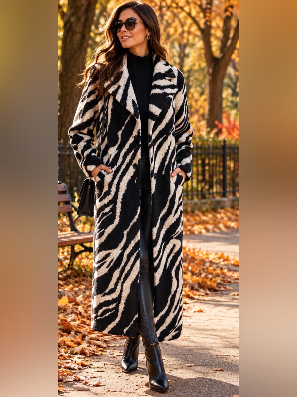 Anthropologie Hutch Zebra Print Sherpa Teddy Long Coat Black, off-white. Size S